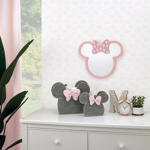 Disney Minnie Mouse Shaped Grey and Pink 2 Piece Felt Nursery Storage Caddy - 1 Large, 1 Small in Saudi Arabia