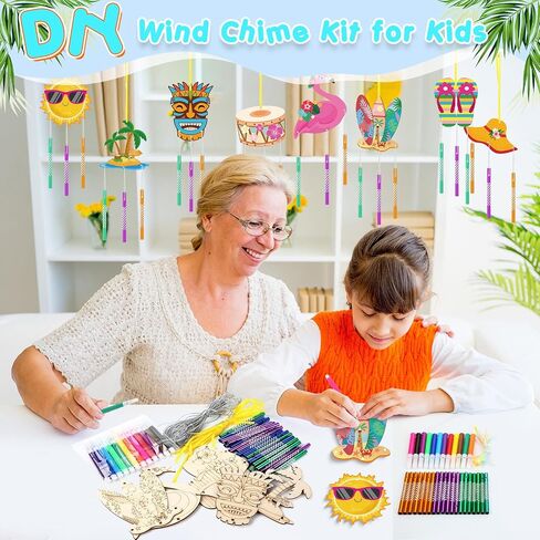 WinnerWhy 16 Pack Wind Chime Kit Fall Craft Make Your Own Leaf Pumpkin Pine Cones Wind Chime DIY Wooden Hanging Ornaments Painting Craft for Thanksgiving Family Activities Party Supplies in Kuwait