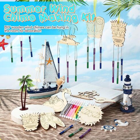 WinnerWhy 16 Pack Wind Chime Kit Fall Craft Make Your Own Leaf Pumpkin Pine Cones Wind Chime DIY Wooden Hanging Ornaments Painting Craft for Thanksgiving Family Activities Party Supplies in Kuwait