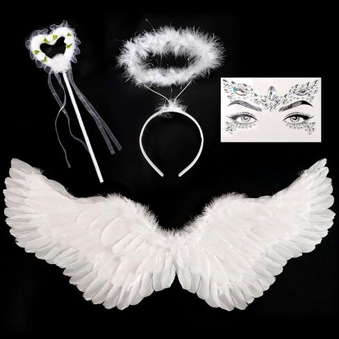 31.5 Inch Adult Angel Wings Halo and Fairy Wand for Adult Women Children Girls Halloween Christmas Party Decoration Costumes in Saudi Arabia
