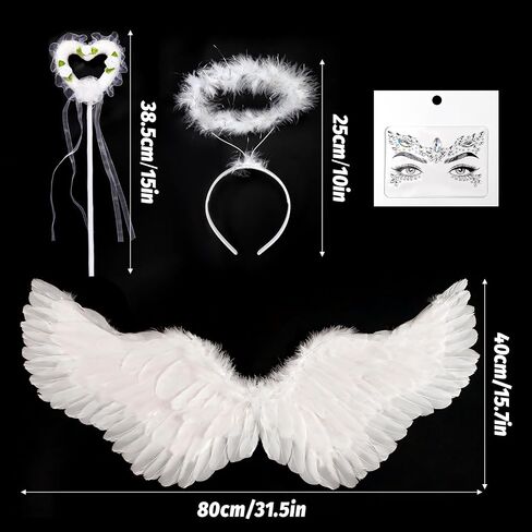 31.5 Inch Adult Angel Wings Halo and Fairy Wand for Adult Women Children Girls Halloween Christmas Party Decoration Costumes in Saudi Arabia
