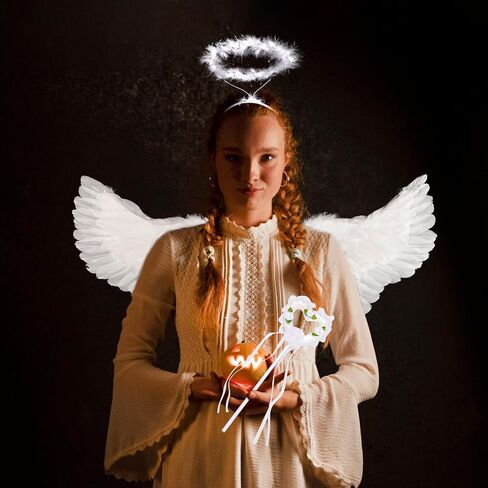 31.5 Inch Adult Angel Wings Halo and Fairy Wand for Adult Women Children Girls Halloween Christmas Party Decoration Costumes in Saudi Arabia