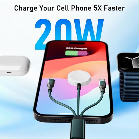 شاحن متعدد 2 في 1 لهاتف iPhone 14 و15، (USB C & Lightning) إلى سلك شحن سريع USB C مع كتلة شحن سريعة 20 وات PD من النوع C لهاتف iPhone 15/14/13/12 Pro Max/11/Xs Max/X، آيباد برو in Saudi Arabia