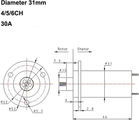 1PCS Dia 31mm 4/5/6CH 30A Large Current Wind Power Slipring Image Signal Transmission Rotary Joint Electric Conductive Slip Ring(Dia 31mm 5CH 30A) in Kuwait