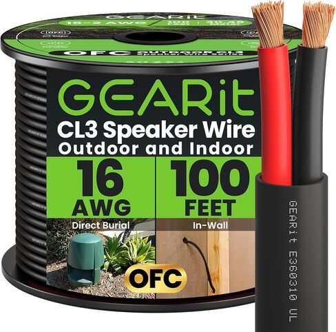 سلك مكبر صوت GearIT 14/2 (20 قدم) مقياس 14AWG - دفن خارجي مباشر في الأرض/في الجدار / تصنيف CL3 CL2 / 2 موصلات - نحاس خالٍ من الأكسجين OFC، أسود 20 قدم in Saudi Arabia