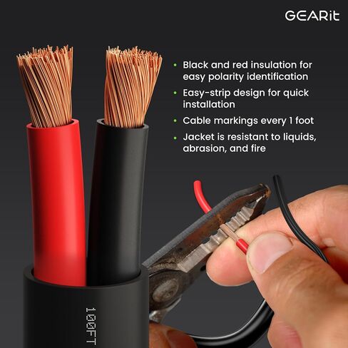 سلك مكبر صوت GearIT 14/2 (20 قدم) مقياس 14AWG - دفن خارجي مباشر في الأرض/في الجدار / تصنيف CL3 CL2 / 2 موصلات - نحاس خالٍ من الأكسجين OFC، أسود 20 قدم in Saudi Arabia