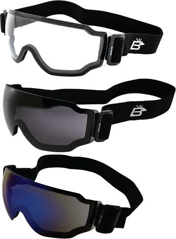 Birdz Eyewear Arch Safety Sky Diving Motorcycle Goggles for Men & Women ANSI Z78.1+ 2 Pairs Clear and Smoke Lenses in Saudi Arabia