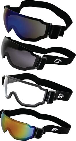 Birdz Eyewear Arch Safety Sky Diving Motorcycle Goggles for Men & Women ANSI Z78.1+ 2 Pairs Clear and Smoke Lenses in Saudi Arabia