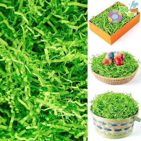 JOYIN 24oz (680g) Easter Dark Green Grass, Pure Dark Green Recyclable Paper Grass, Shred Raffia Grass Crinkle Cut for Easter Egg Hunt, Basket Stuffer Filler, Party Bag Decor Favors, Gift Wrapping in Saudi Arabia