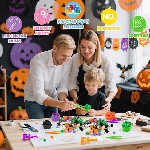 Fall Fine Motor Toys - 294P Fall Thanksgiving Counting Sorting Sensory Bin Filler Set for Kids Autumn Counting Toy with Felt Maple Leaf Pom Poms Cup Clip for Preschool Education Activities in Kuwait