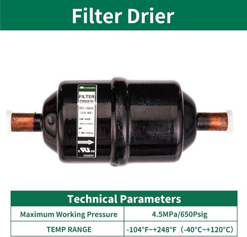 Refrigerant Filter Drier 3/8'' Sweat Connection DFL-083S for CFC, HCFC, HFC Fits 1 to 5 Tons HVAC & Refrigeration Systems in Kuwait