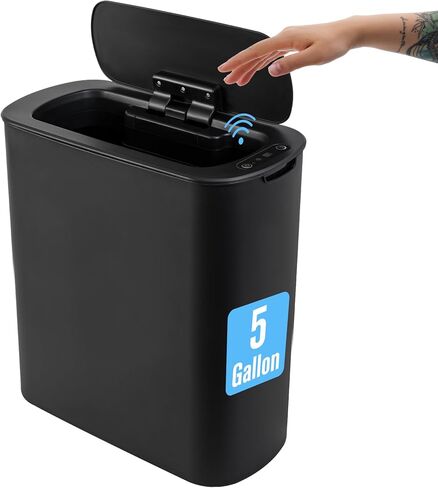 cesun 5 جالون التلقائي سلة المهملات الحمام، touchless استشعار الحركة سلة المهملات مع غطاء، سلة المهملات البلاستيكية الذكية ضئيلة للحمام، مكتب، rv، غرفة نوم، غرفة المعيشة، أبيض in Kuwait