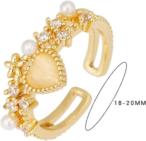 Sylph 18K Gold Plated Pearl Adjustable Ring with Zirconia – Elegant Jewelry for Women – Adjustable Luxury Wedding Statement Ring Open Ring Flexible Fit Birthday Jewelry in Saudi Arabia