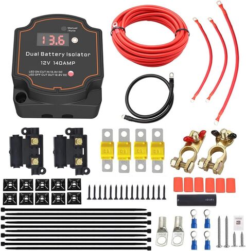 طقم عازل بطارية مزدوج ذكي 12 فولت 140 أمبير مع شاشة LED، طقم مرحل حساس للجهد VSR للشاحنة، سيارات الدفع الرباعي، RV، ATV، UTV، القارب in Saudi Arabia