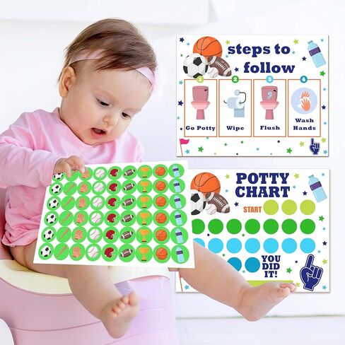 Sports Potty Trainning Sticker Chart for Toddlers Boys Girls, 20 Potty Training Chart with 432 Stickers & 1 Routine Card - B14 in Kuwait