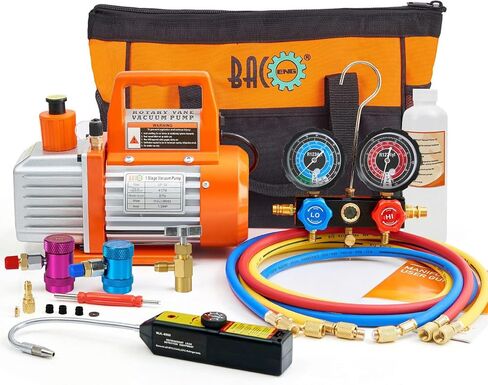 BACOENG R1234yf AC Vacuum Pump and Gauge Set, 4 CFM HVAC Vacuum Pump and Manifold Gauge Set with Leak Detector for R1234yf Refrigerant, with Can Tap and Quick Couplers in Kuwait
