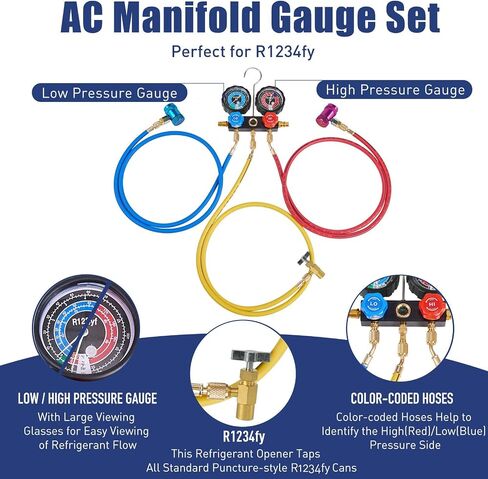 BACOENG R1234yf AC Vacuum Pump and Gauge Set, 4 CFM HVAC Vacuum Pump and Manifold Gauge Set with Leak Detector for R1234yf Refrigerant, with Can Tap and Quick Couplers in Kuwait