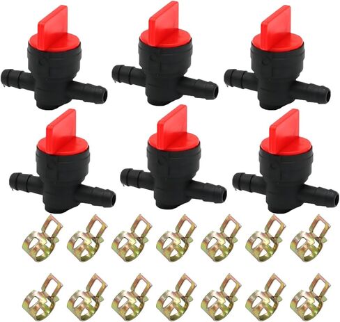 6Pcs 1/4" Inline Fuel Cut Off Valve 180°Gas Valve Fuel Shut off Valve with Clamps Compatible with Briggs Stratton Gas Fuel shutoff valves Lawn Tractors 494768 698183 (180°Fuel Shut Off Valve) in Kuwait