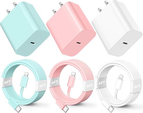 for Phone Charger Fast Charging, 20W PD USB C Wall Charger Block with 3 Pack 6 FT Type C to Lighting Cable Compatible with i.Phone 14/13/12 Pro Max/11/XS/XR/X/8/Plus in Saudi Arabia