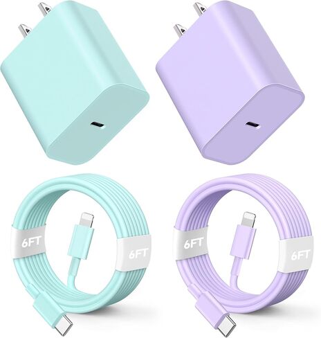 for Phone Charger Fast Charging, 20W PD USB C Wall Charger Block with 3 Pack 6 FT Type C to Lighting Cable Compatible with i.Phone 14/13/12 Pro Max/11/XS/XR/X/8/Plus in Saudi Arabia