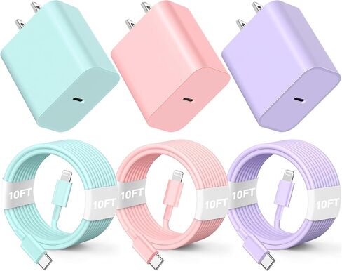 for Phone Charger Fast Charging, 20W PD USB C Wall Charger Block with 3 Pack 6 FT Type C to Lighting Cable Compatible with i.Phone 14/13/12 Pro Max/11/XS/XR/X/8/Plus in Saudi Arabia