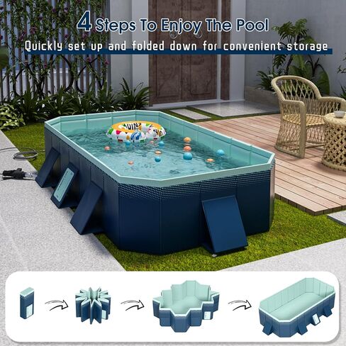 حمام سباحة خارجي قابل للطي وغير قابل للنفخ للأطفال والكبار - هيكل من البلاستيك الصلب، حمام سباحة للأطفال لحمامات الكلاب في الفناء الخلفي (116 بوصة × 65 بوصة × 21 بوصة) in Kuwait