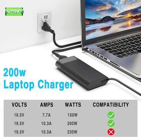 200W Laptop Charger Replacement for HP Omen Pavilion Gaming 15 16 17 15t 17t ZBook Fury Create Studio 15 17 G3 G4 G5 G6 G7 G8 Envy 15 2020 TPN-DA10 L00818-850 Power Supply Cord AC Adapter in Kuwait