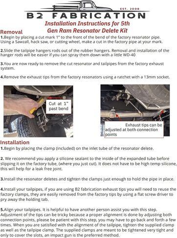 نظام العادم المحوري للخلفية لعام 2009-2024 RAM 1500 5.7L من تصنيع B2-زيادة الصوت والأداء (بدون نصائح العادم ، الجيل الخامس RAM 1500) in Kuwait