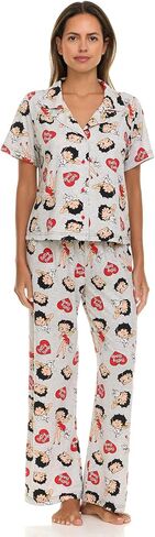 Betty Boop Women’s Pajama Set, Soft Stretchy Pajamas with Pants and Short Sleeve, Notch Collar & Button Down Top in Saudi Arabia