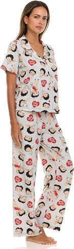 Betty Boop Women’s Pajama Set, Soft Stretchy Pajamas with Pants and Short Sleeve, Notch Collar & Button Down Top in Saudi Arabia
