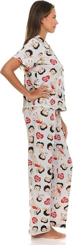 Betty Boop Women’s Pajama Set, Soft Stretchy Pajamas with Pants and Short Sleeve, Notch Collar & Button Down Top in Saudi Arabia