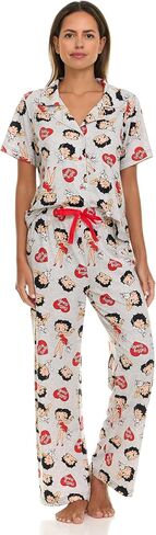 Betty Boop Women’s Pajama Set, Soft Stretchy Pajamas with Pants and Short Sleeve, Notch Collar & Button Down Top in Saudi Arabia