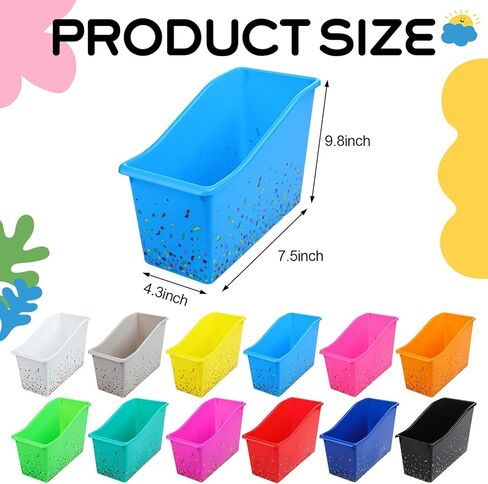 Jinei 24 Pack Book Bins for Classroom Bulk Confetti Plastic Storage Bin with Name Labels Plastic Classroom Book Bins Organization Baskets Boxes Teacher Storage Bins for Classroom Home Office in Saudi Arabia