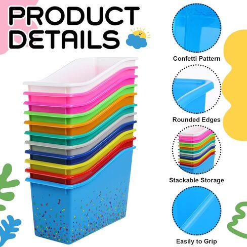 Jinei 24 Pack Book Bins for Classroom Bulk Confetti Plastic Storage Bin with Name Labels Plastic Classroom Book Bins Organization Baskets Boxes Teacher Storage Bins for Classroom Home Office in Saudi Arabia