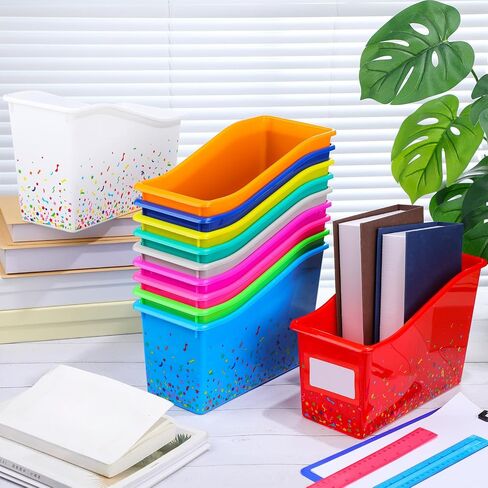 Jinei 24 Pack Book Bins for Classroom Bulk Confetti Plastic Storage Bin with Name Labels Plastic Classroom Book Bins Organization Baskets Boxes Teacher Storage Bins for Classroom Home Office in Saudi Arabia