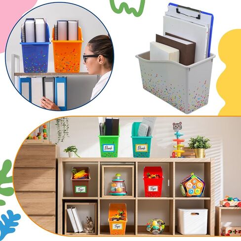 Jinei 24 Pack Book Bins for Classroom Bulk Confetti Plastic Storage Bin with Name Labels Plastic Classroom Book Bins Organization Baskets Boxes Teacher Storage Bins for Classroom Home Office in Saudi Arabia