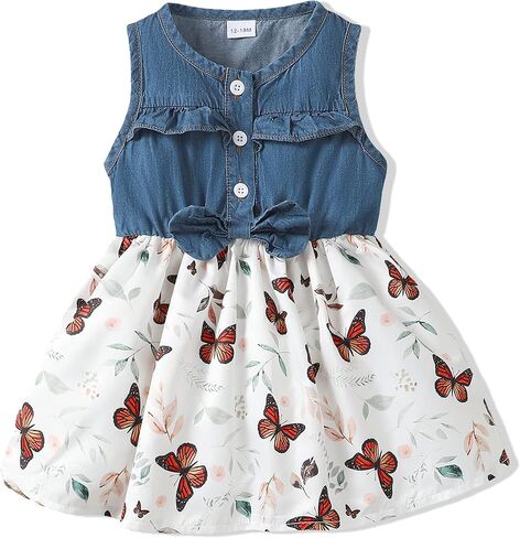 18 Months Girl Clothes Summer Outfits Toddler Denim Dresses Sleeveless Frocks Little Girls Jeans Clothing Baby Floral Outfits 24 Months Girls Dress Denimblue in Kuwait