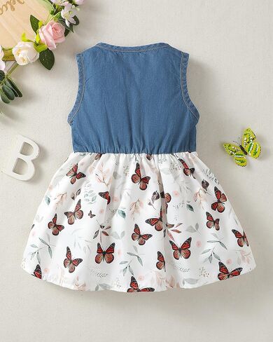 ملابس بناتي لعمر 18 شهرًا، ملابس صيفية للأطفال الصغار، فساتين من قماش الدنيم بدون أكمام، ملابس جينز للفتيات الصغيرات، ملابس أطفال مزهرة، فستان للفتيات بعمر 24 شهرًا باللون الأزرق in Kuwait