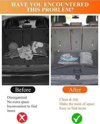 Trunk Cargo Elastic Net, Car Organizer 28"x24" Stretch to 56"x48", with 3pcs Universal Mesh Storage Pouch Bag, Heavy Duty with 6-Steel Hooks+4 ABS Hook in Saudi Arabia