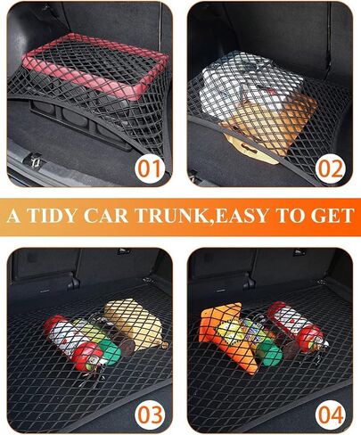 Trunk Cargo Elastic Net, Car Organizer 28"x24" Stretch to 56"x48", with 3pcs Universal Mesh Storage Pouch Bag, Heavy Duty with 6-Steel Hooks+4 ABS Hook in Saudi Arabia