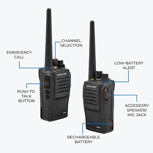 Midland MB400 BizTalk IP67 Business Band Two-Way Radio, Black, 2 Pack | 16 Business Channels, 142 Privacy Codes, 4W of Power and Bi-Lingual Voice Announcements (English/Spanish) in Kuwait
