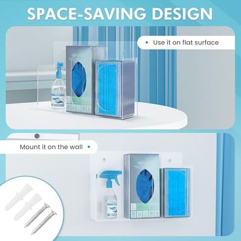 WAHFAY Acrylic Hygiene Dispenser Sanitation Station with Three Compartment, Gloves Masks Hairnets Acrylic Box Holder, Wall Mount or Tabletop Acrylic Clear Storage Containers in Saudi Arabia