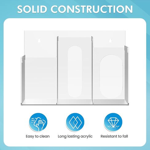 WAHFAY Acrylic Hygiene Dispenser Sanitation Station with Three Compartment, Gloves Masks Hairnets Acrylic Box Holder, Wall Mount or Tabletop Acrylic Clear Storage Containers in Saudi Arabia