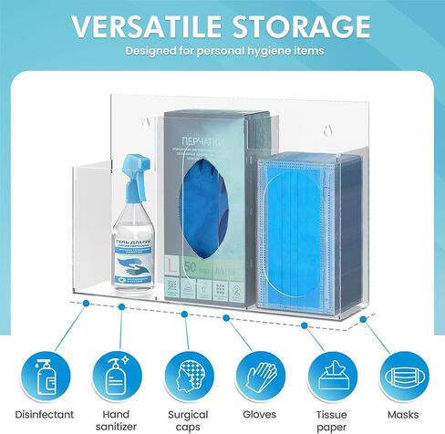 WAHFAY Acrylic Hygiene Dispenser Sanitation Station with Three Compartment, Gloves Masks Hairnets Acrylic Box Holder, Wall Mount or Tabletop Acrylic Clear Storage Containers in Saudi Arabia