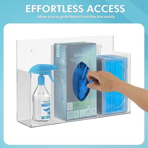 WAHFAY Acrylic Hygiene Dispenser Sanitation Station with Three Compartment, Gloves Masks Hairnets Acrylic Box Holder, Wall Mount or Tabletop Acrylic Clear Storage Containers in Saudi Arabia