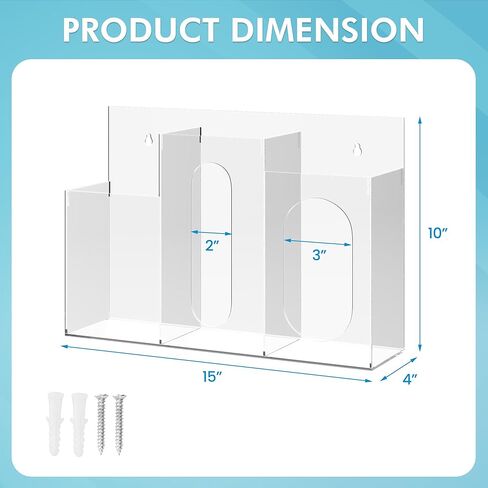 WAHFAY Acrylic Hygiene Dispenser Sanitation Station with Three Compartment, Gloves Masks Hairnets Acrylic Box Holder, Wall Mount or Tabletop Acrylic Clear Storage Containers in Saudi Arabia