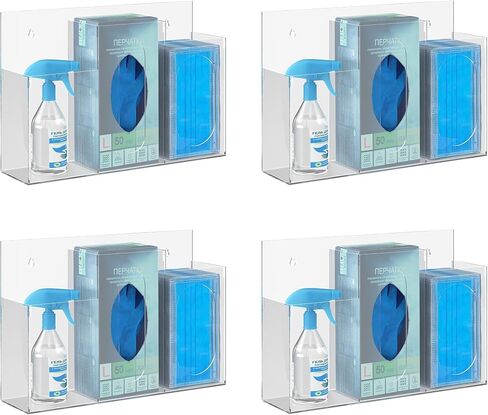 WAHFAY Acrylic Hygiene Dispenser Sanitation Station with Three Compartment, Gloves Masks Hairnets Acrylic Box Holder, Wall Mount or Tabletop Acrylic Clear Storage Containers in Saudi Arabia
