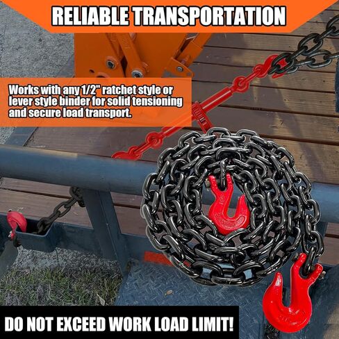 YATOINTO G80 Transport Binder Chain 5/16 Inch x 18 Foot with 2 Clevis Grab Hooks & 2 Added Clevis Snap Hook, 4,900 lbs SWL, Heavy-Duty Logging Chain for Transporting, Towing, Tie Down in Saudi Arabia