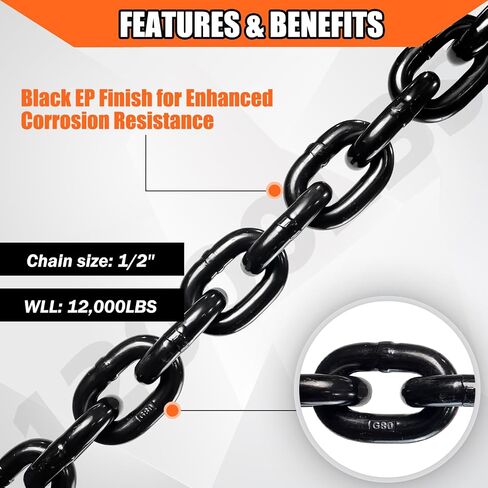 YATOINTO G80 Transport Binder Chain 5/16 Inch x 18 Foot with 2 Clevis Grab Hooks & 2 Added Clevis Snap Hook, 4,900 lbs SWL, Heavy-Duty Logging Chain for Transporting, Towing, Tie Down in Saudi Arabia