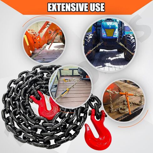 YATOINTO G80 Transport Binder Chain 5/16 Inch x 18 Foot with 2 Clevis Grab Hooks & 2 Added Clevis Snap Hook, 4,900 lbs SWL, Heavy-Duty Logging Chain for Transporting, Towing, Tie Down in Saudi Arabia